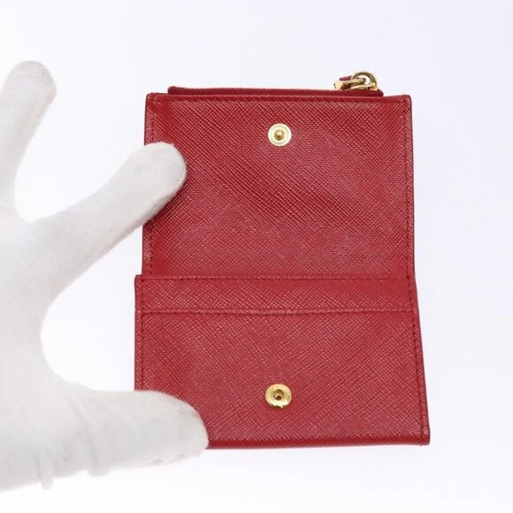 PRADA Card Case Safiano leather Red Gold Auth 140692 - Picture 9 of 16